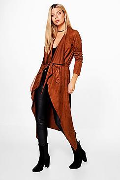 Boohoo Rosie Suedette Waterfall Belted Jacket