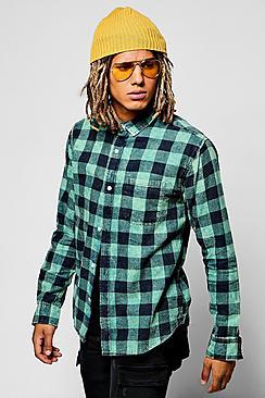 Boohoo Long Sleeve Acid Wash Check Shirt