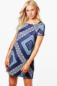 Boohoo Adele Geo Print Shift Dress