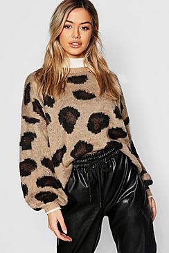 Boohoo Petite Leopard Brushed Jumper