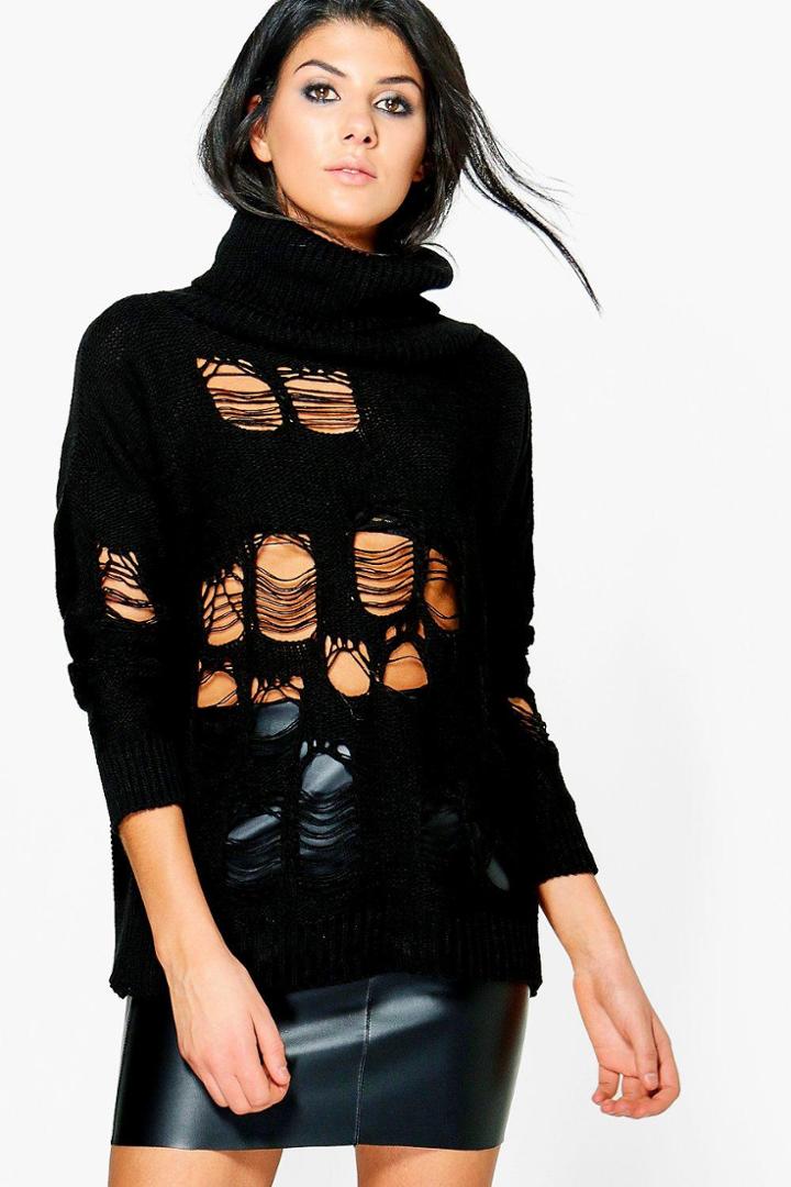 Boohoo Nicole Roll Neck Ladder Jumper Black