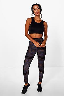 Boohoo Ella Fit Camo Mesh Insert Running Leggings