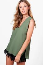 Boohoo Stella Woven Sleeveless Top Khaki