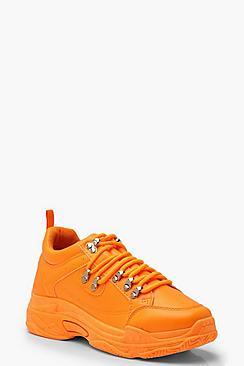 Boohoo Neon Lace Up Chunky Hiker Trainers
