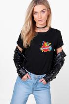 Boohoo Tia Heart Badge Oversized T-shirt Black