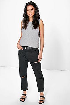 Boohoo Hatty High Rise All Over Ripped Boyfriend Jeans