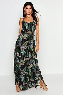 Boohoo Woven Palm Leopard Strappy Maxi Dress