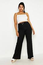 Boohoo Plus O-ring Wide Leg High Waisted Rib Trouser