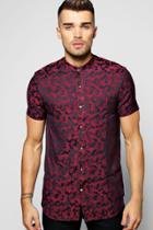 Boohoo Short Sleeve Camo Jacquard Woven Shirt Red