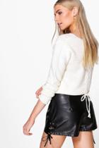 Boohoo Melissa Lace Up Back Cable Crop Jumper Cream