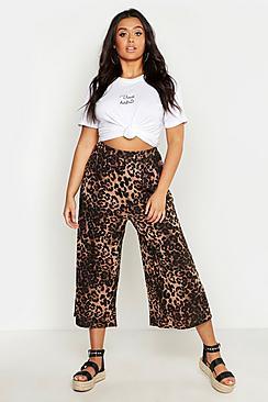Boohoo Plus Leopard Print Wide Leg Culotte