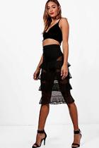 Boohoo Gracie Tiered Ruffle Mesh Midi Skirt