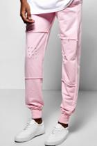 Boohoo Skinny Fit Destroyed Joggers With Raw Edge Pink