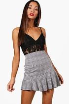 Boohoo Petite Sarah Pow Check Asymmetric Mini Skirt