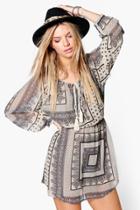 Boohoo Leila Scarf Print Tassel Trim Dress Multi
