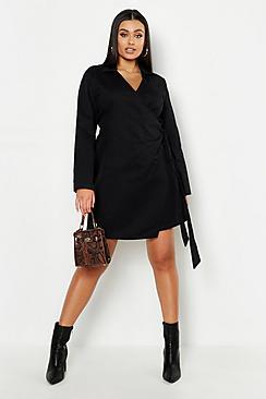 Boohoo Plus Wrap Belted Shirt Dress