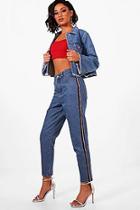 Boohoo Vanessa Sports Stripe Roll Hem Mom Jeans