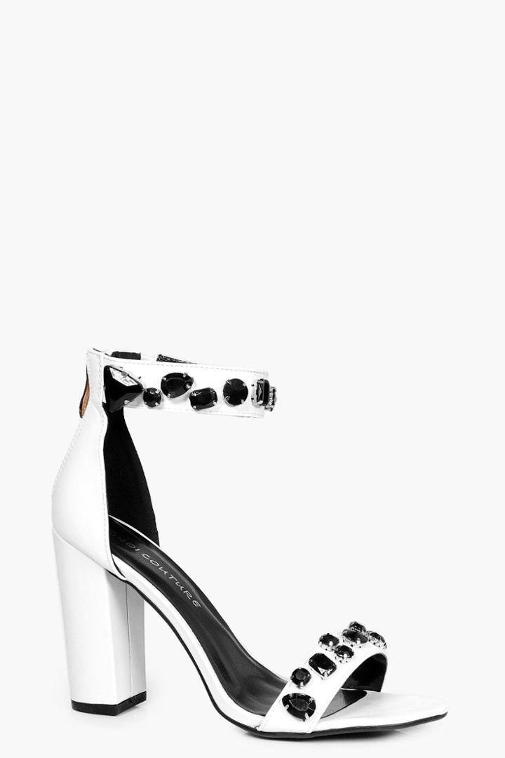 Boohoo Katie Embellished Two Part Block Heel White