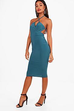 Boohoo Wrap Open Back Detail Midi Dress
