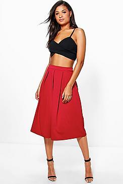 Boohoo Beau Scuba Box Pleat Midi Skater Skirt