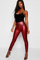 Boohoo Zip Front High Waist Leather Look Trousers