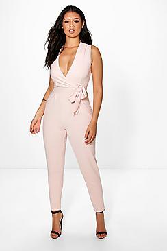 Boohoo Wanda Wrap Front Skinny Leg Jumpsuit