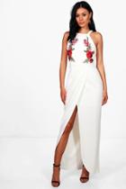 Boohoo Boutique Callie Applique Wrap Front Maxi Dress Ivory