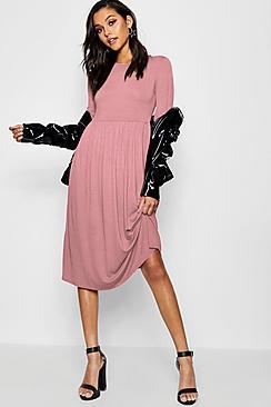 Boohoo Long Sleeve Midi Dress