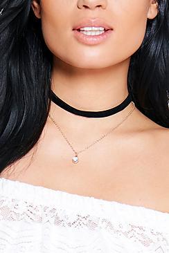 Boohoo Layered Velvet Chain Diamante Choker