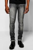 Boohoo Super Skinny Biker Jeans With Zip Detail Grey
