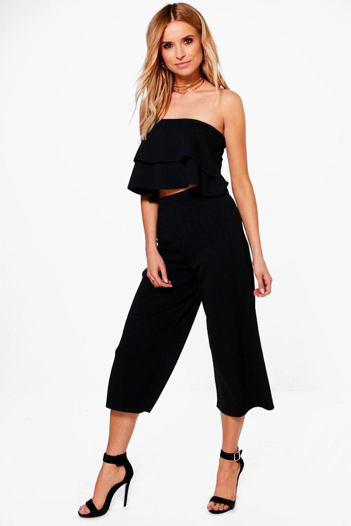 Boohoo Dina Double Bandeau Top & Culotte Co-ord Set Black