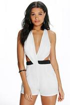 Boohoo Olivia Wrap Over Contrast Waist Playsuit