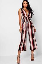 Boohoo Stripe Plunge Shirred Waist Cullotte Jumpsuit