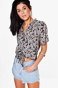 Boohoo Tabitha Paisley Crop Blouse