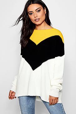 Boohoo Ava Chevron Colour Block Jumper