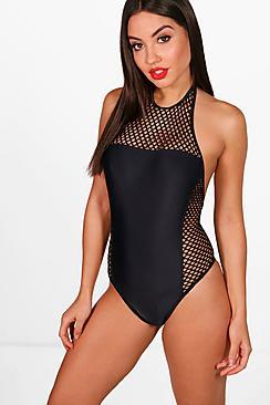 Boohoo Dalmatia Mesh Halterneck Swimsuit
