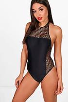 Boohoo Dalmatia Mesh Halterneck Swimsuit