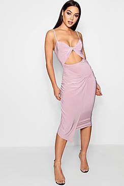 Boohoo Twist Detail Cut Out Midi Dress