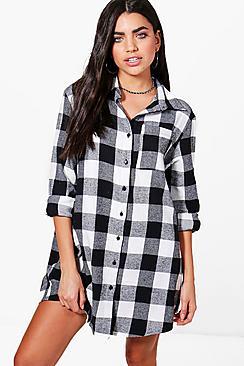 Boohoo Niamh Oversized Check Shirt Dress