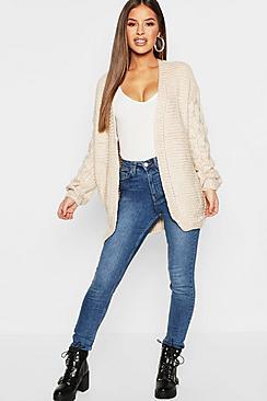 Boohoo Petite Cable Sleeve Detail Chunky Cardigan