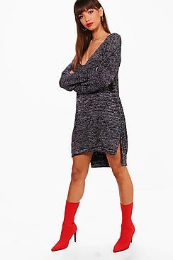Boohoo Marl V Neck Jumper Dress