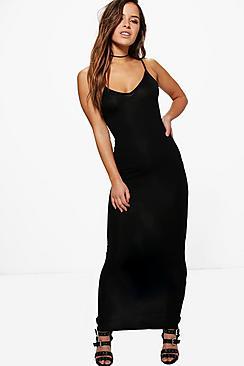 Boohoo Petite Strappy V Neck Jersey Maxi Dress