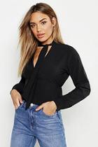 Boohoo Woven Tie Neck Fitted Blouse