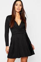Boohoo Wrap O Ring Detail Skater Dress