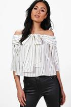 Boohoo Bernie Pinstripe Bow Detail Bardot Top