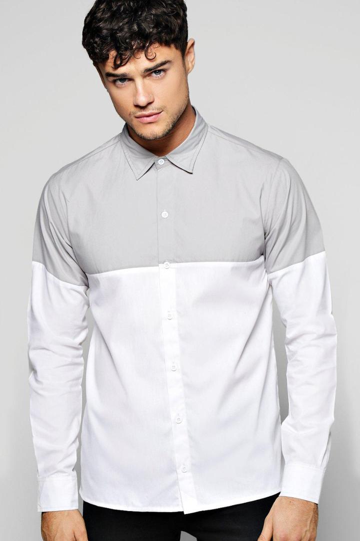 Boohoo Long Sleeve Colour Blocked Shirt Grey