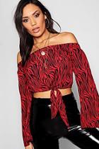 Boohoo Zebra Tie Front Bardot