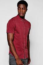 Boohoo Burgundy Acid Wash Short Sleeve Shirt