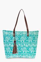 Boohoo Eva Elephant & Tassel Beach Bag Turquoise