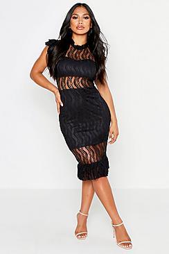 Boohoo Lace Ruffle Detail Midi Dress